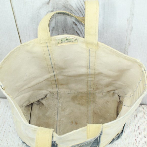 Vintage LL BEAN Boat & Tote Cream Canvas Blue Trim Tote Handbag - Picture 10 of 11